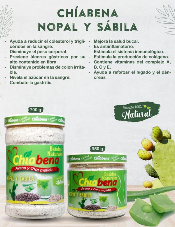 CHÍABENA CON NOPAL Y SÁBILA EN POLVO ES NUESTRO PRODUCTO MÁS VENDIDO POR LOS GRANDES BENEFICIOS Y RESULTADOS PARA BAJAR DE PESO. 100% NATURAL.